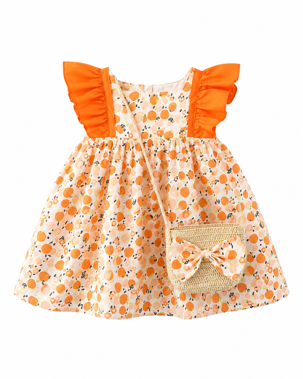 Flutter-Sleeve & Matching Woven Bag Dress
