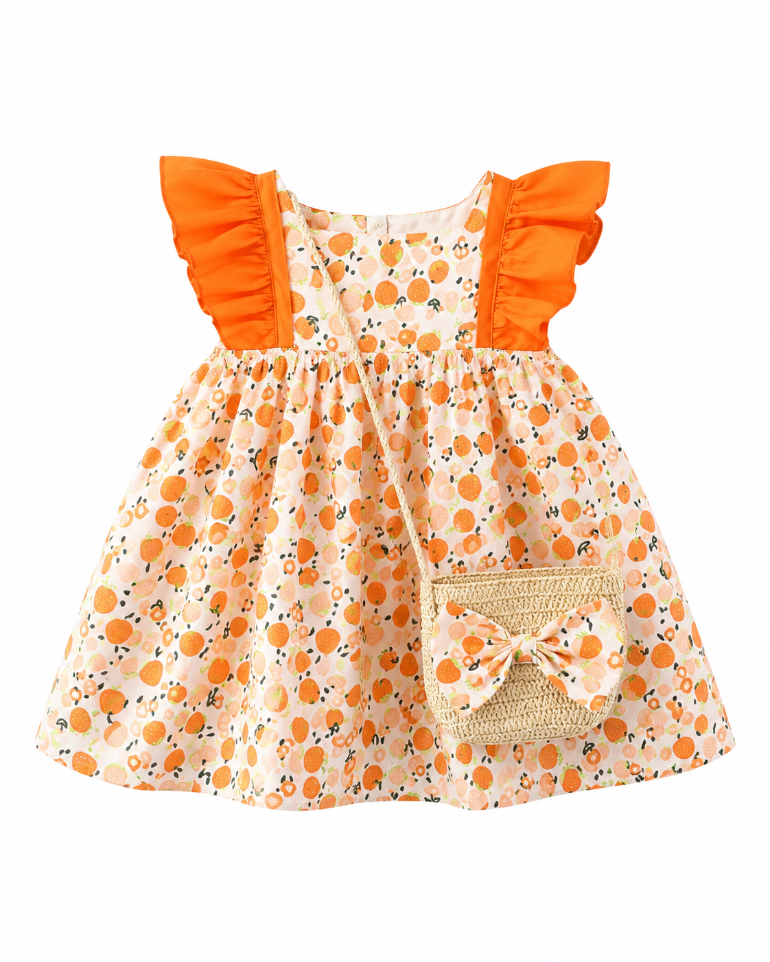 Flutter-Sleeve & Matching Woven Bag Dress