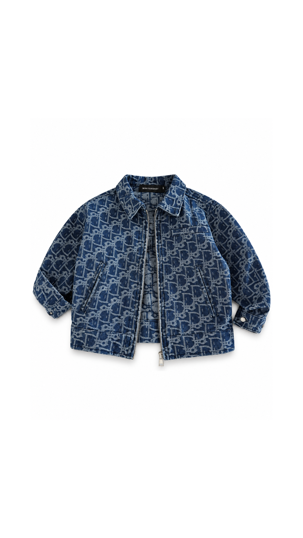 Monogram-Print Denim Zip-Up Boy's Jacket