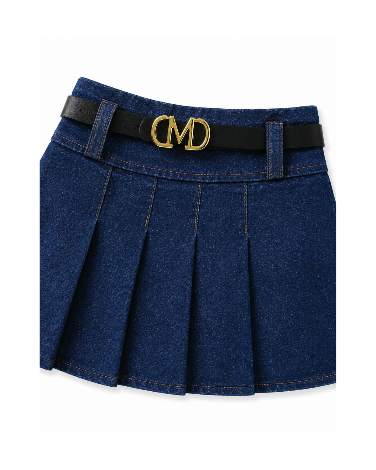 Ruffle-Strap Denim Top & Pleated Skirt Girl's Set