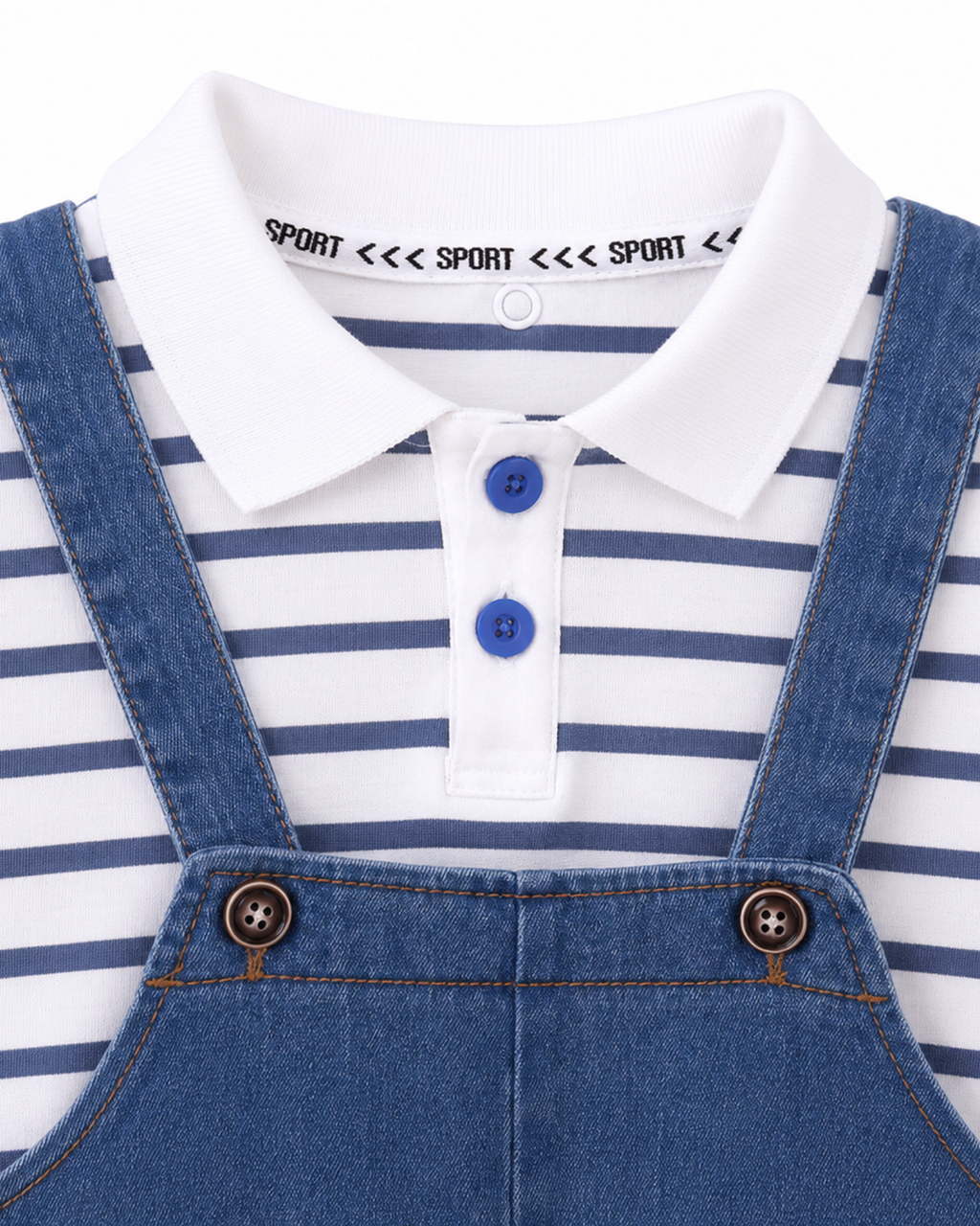Striped Polo Shirt & Denim Short Overalls Boy's Set
