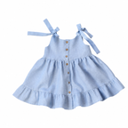 Cotton-Linen Tie-Strap Ruffled Princess Dress