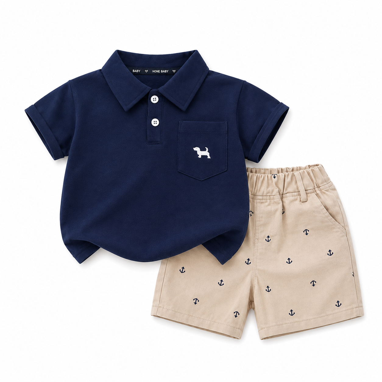 Premium Polo Top & Anchor-Print Shorts Boy's Set