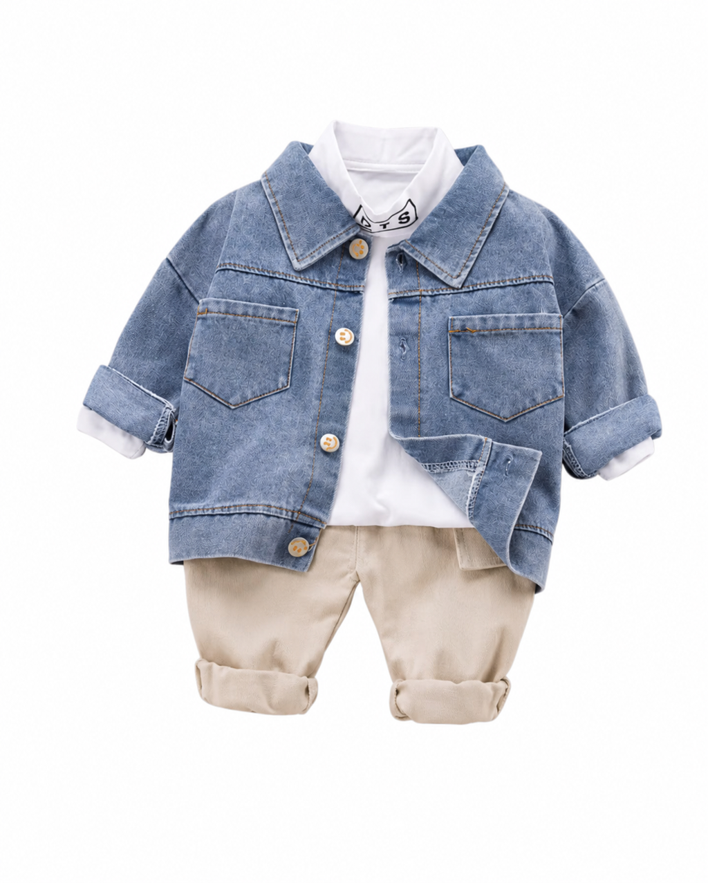 Casual Denim Jacket, Turtleneck Top, and Cargo Pants  Boy's Set