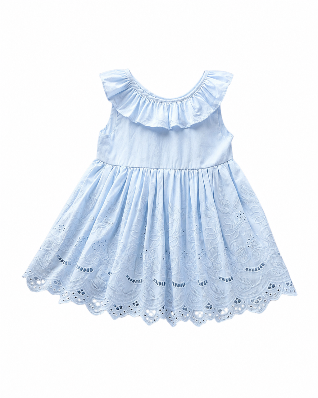 Sky Blue Embroidered Ruffle Dress