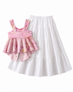 Floral Cami Top & Tiered Midi Skirt Girls Set