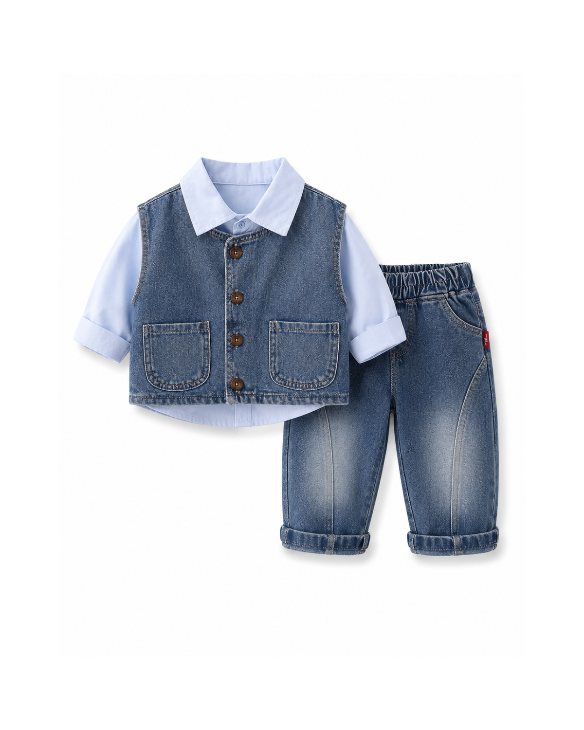 Denim Vest, Shirt & Jeans Three-Piece Boy's Set