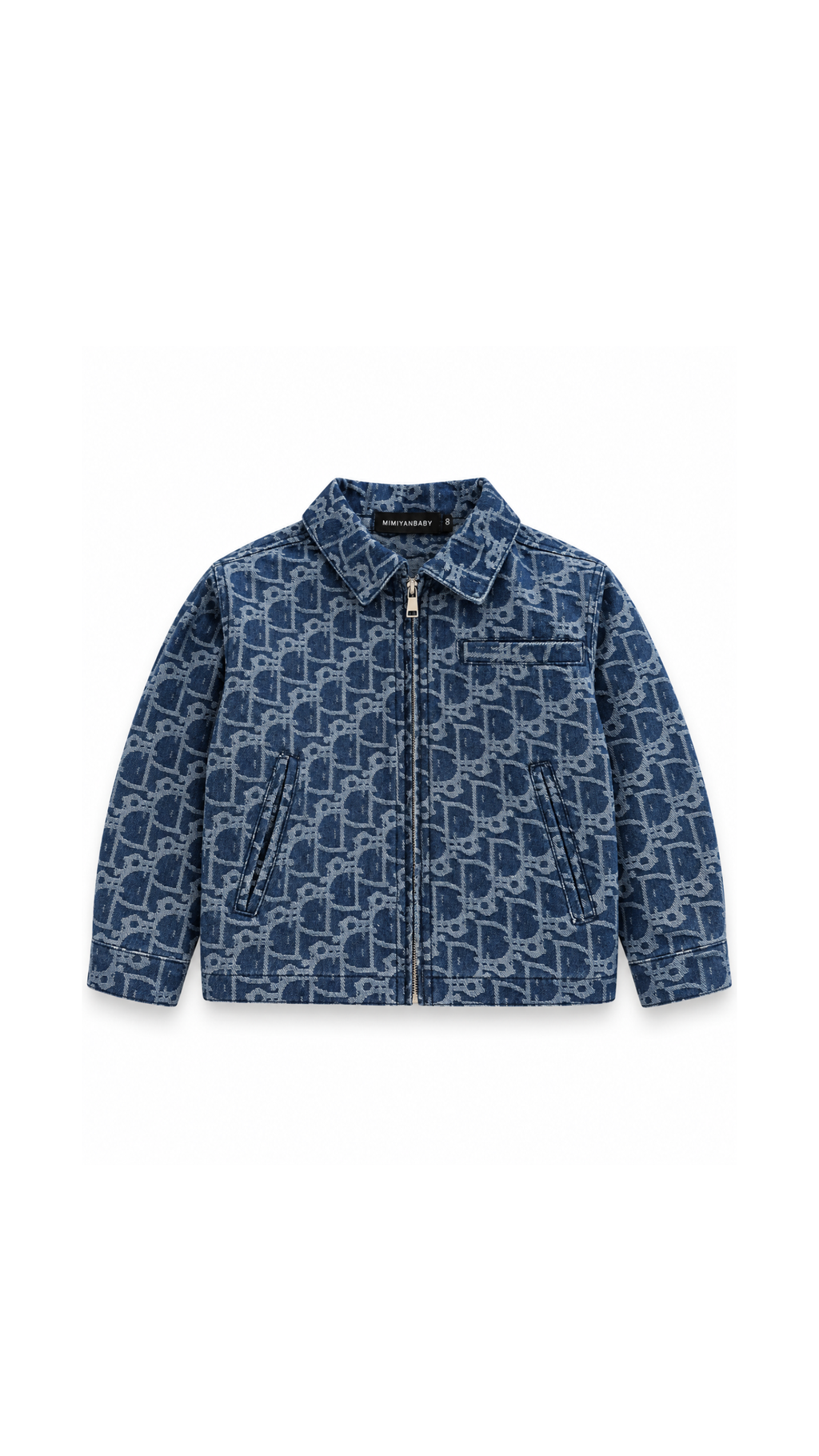 Monogram-Print Denim Zip-Up Boy's Jacket