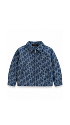 Monogram-Print Denim Zip-Up Boy's Jacket