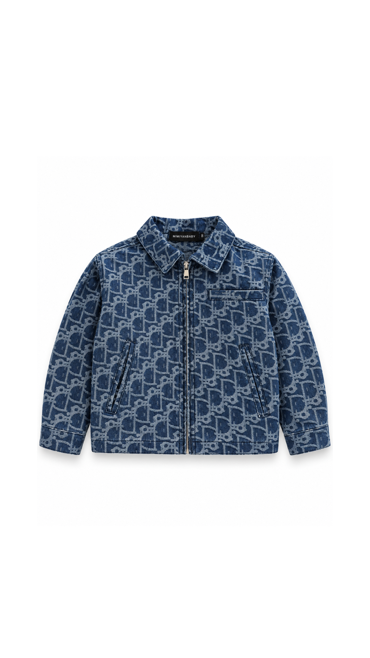 Monogram-Print Denim Zip-Up Boy's Jacket
