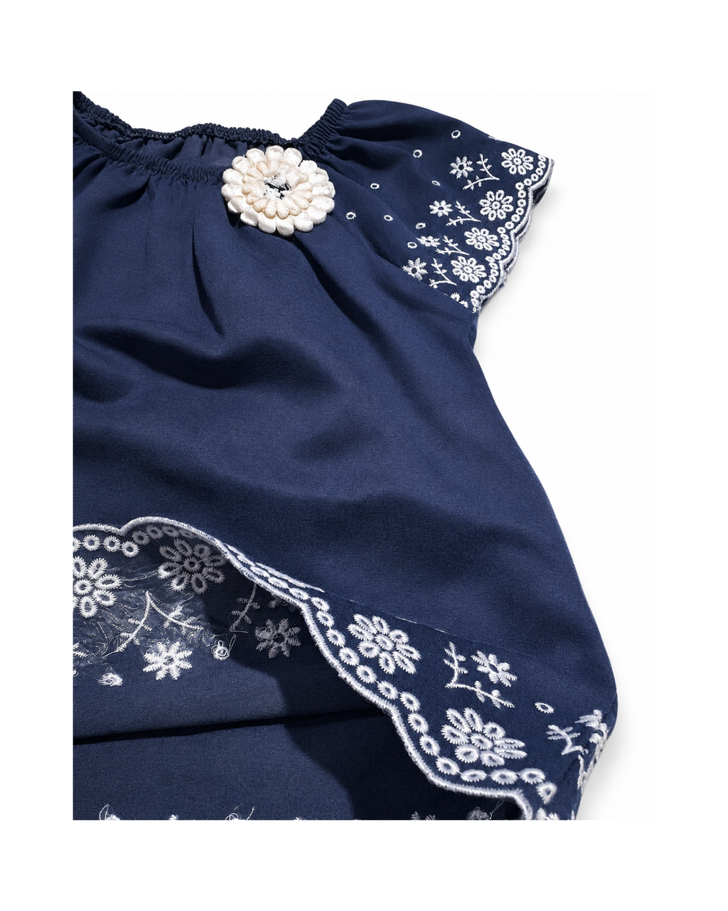 Girls’ Navy Floral Embroidered Dress