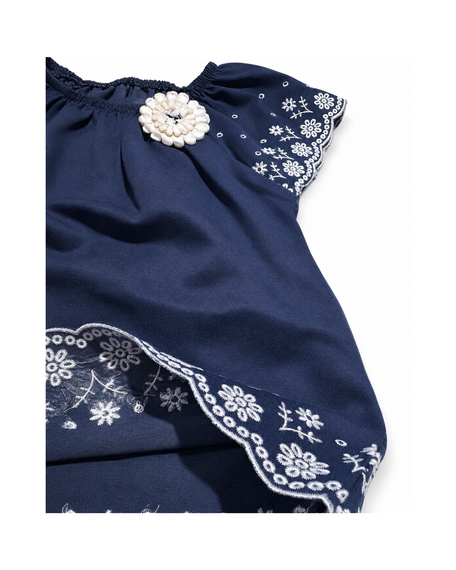 Girls’ Navy Floral Embroidered Dress