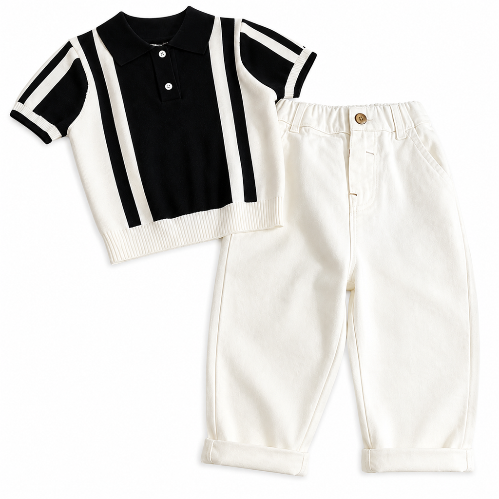 Knit Polo & Casual Pants Boy's Set