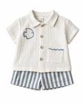 Embroidered Fish Top & Striped Shorts Boy's Set