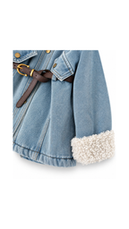Faux-Fur Trim Belted Denim Girl's Coat
