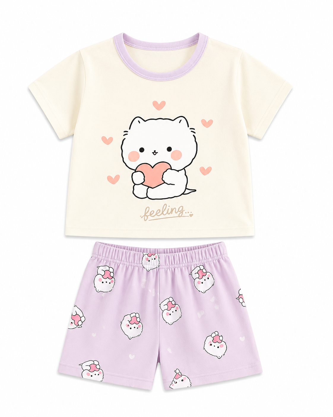 Meow Heart Graphic Summer Girl's Pyjamas