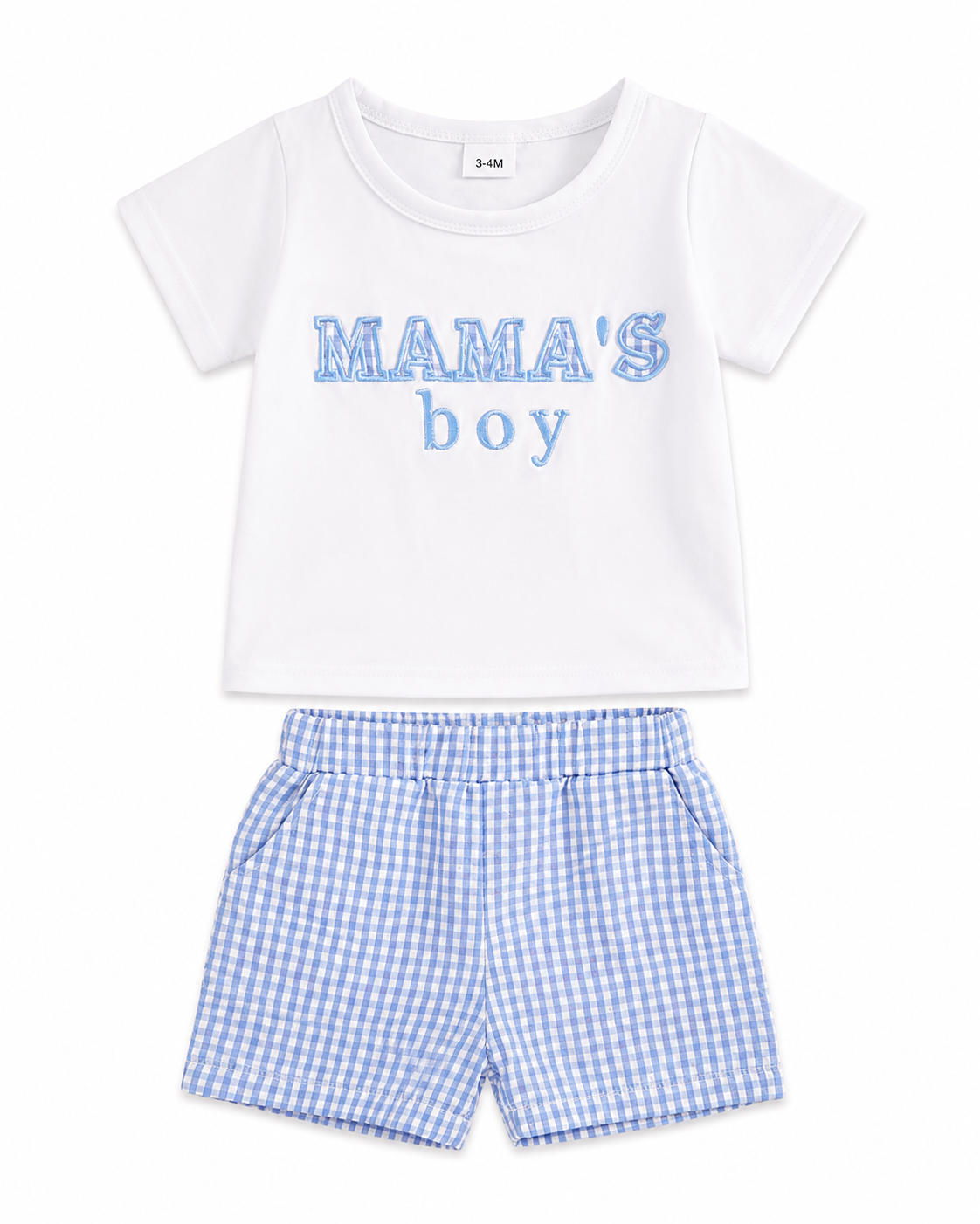 Letter Embroidery Tee & Gingham Shorts Boy's Set