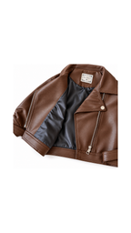Suede-Look Biker Jacket – Camel Brown Boy's jacket