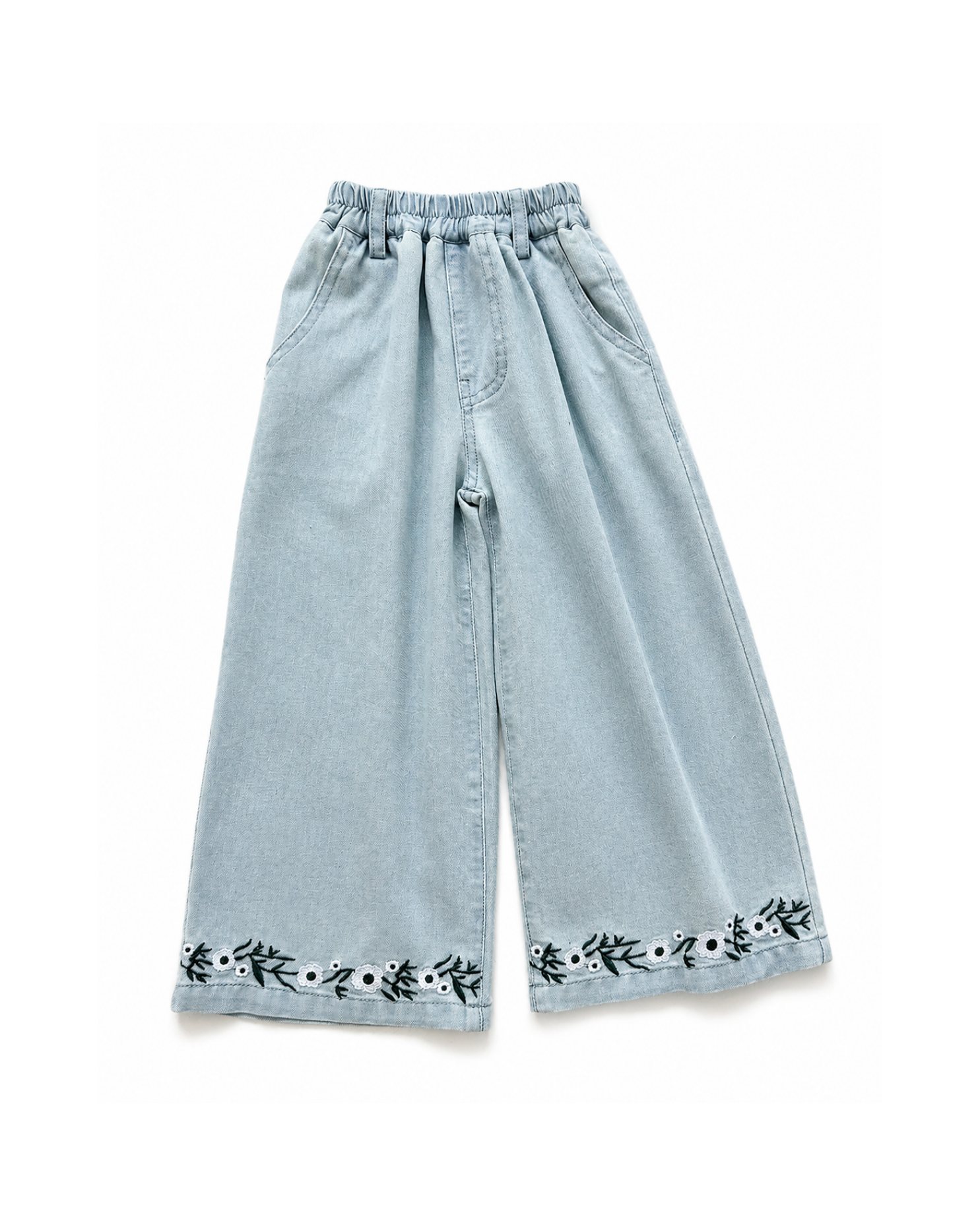 Floral Denim Top & Wide-Leg Jeans Girl's Set