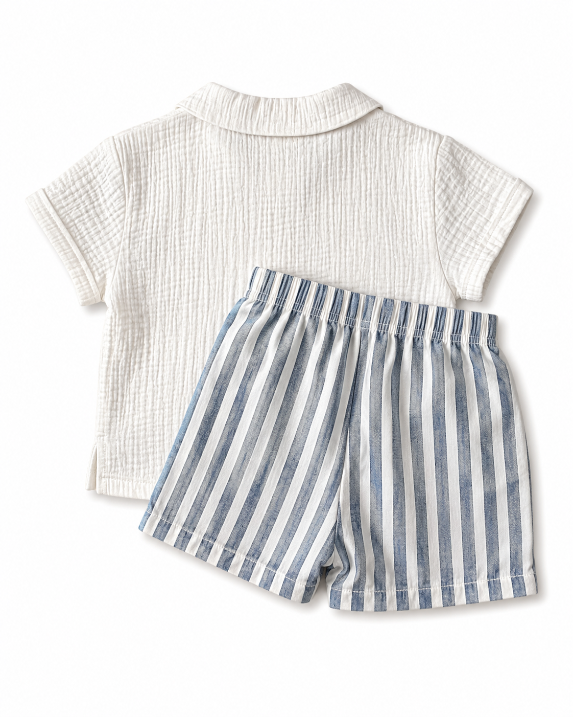 Embroidered Fish Top & Striped Shorts Boy's Set