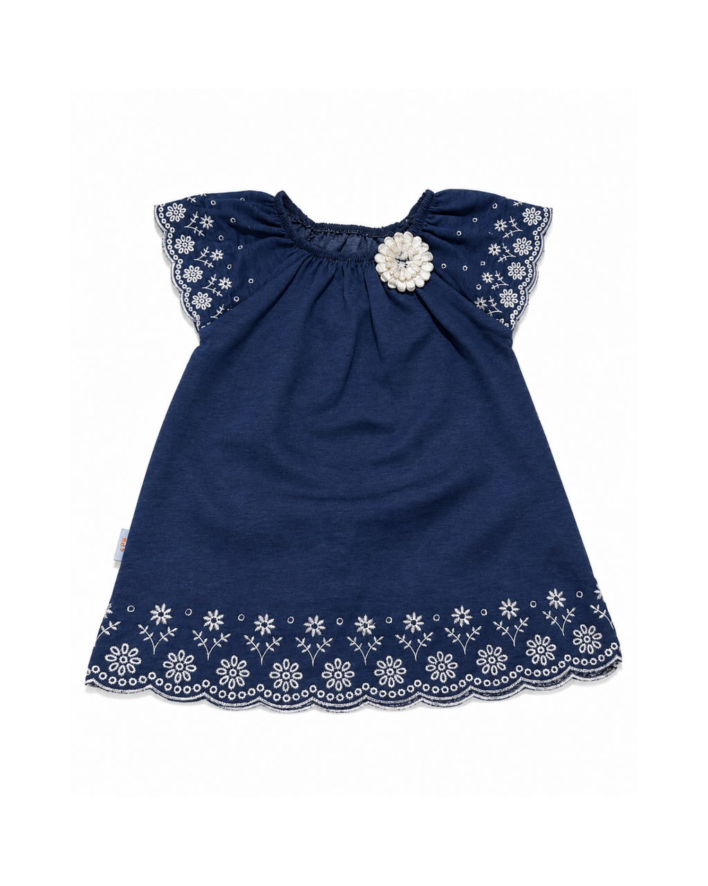 Girls’ Navy Floral Embroidered Dress