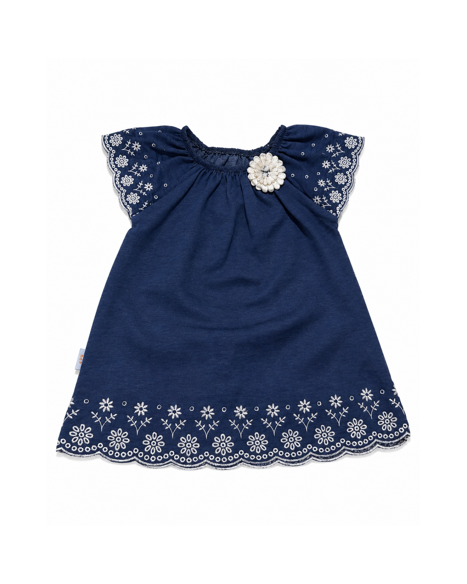 Girls’ Navy Floral Embroidered Dress