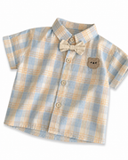 Plaid Bow Shirt & Khaki Shorts Boy's Set