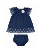 Girls’ Navy Floral Embroidered Dress