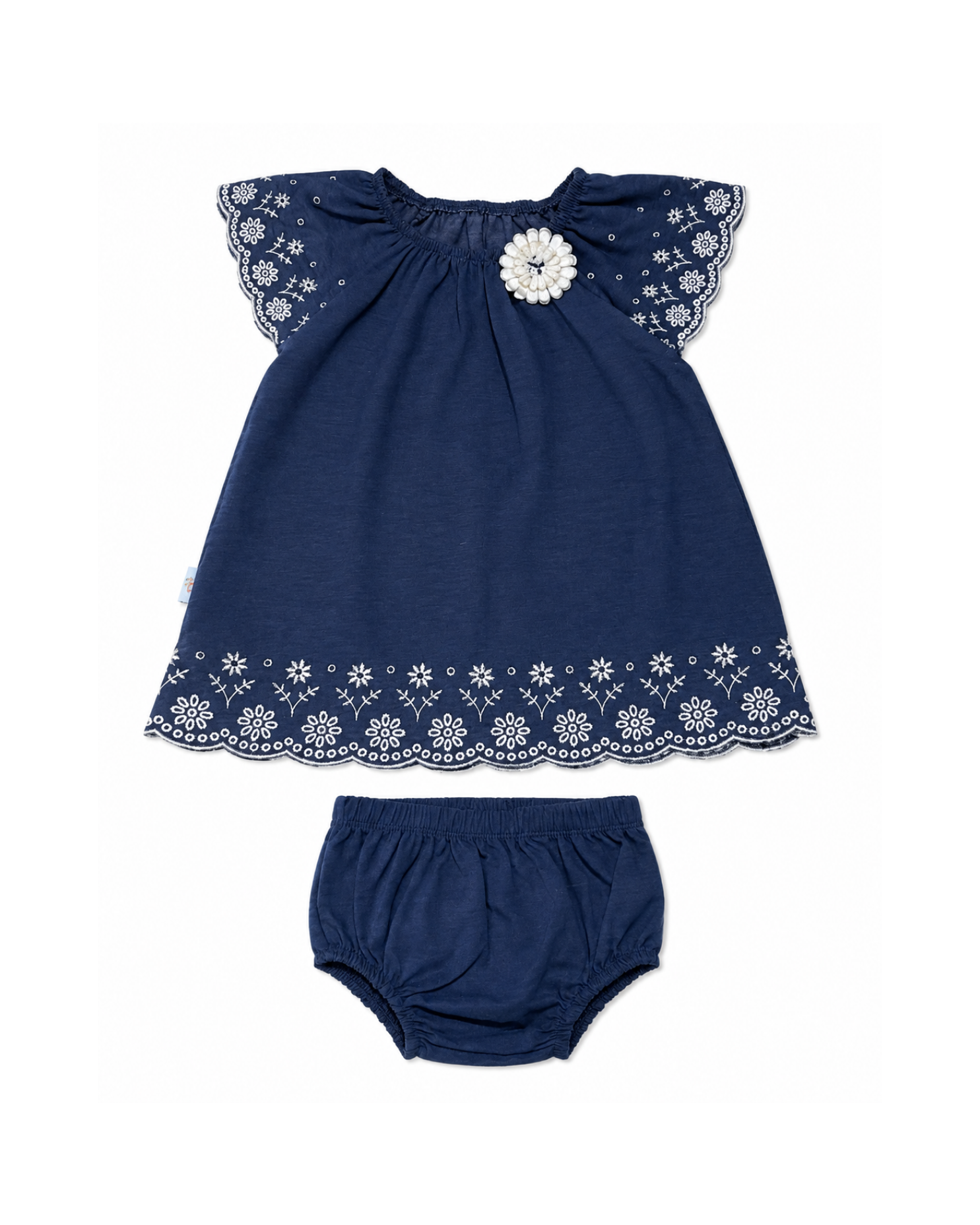 Girls’ Navy Floral Embroidered Dress