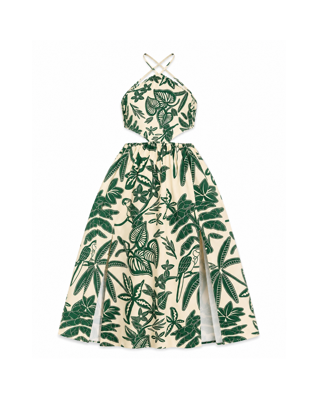 Tropical Print Halter Cutout Beach Maxi Dress