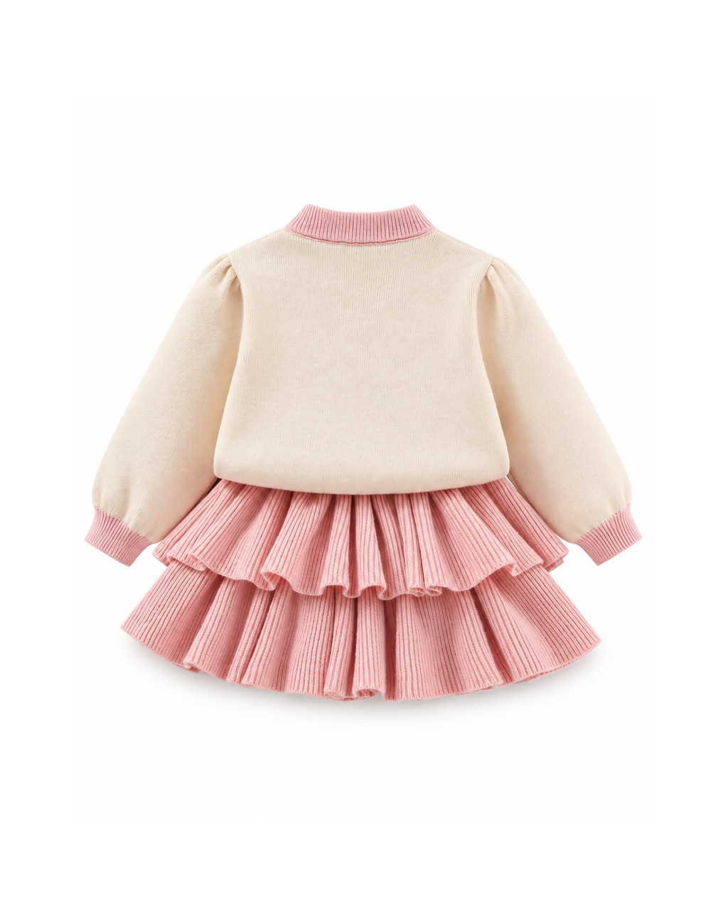 Heart-Detail Knitted Sweater & Tiered Skirt Girl's Set