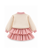Heart-Detail Knitted Sweater & Tiered Skirt Girl's Set