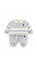 Striped Polo Sweatshirt & Jogger Boy's Set
