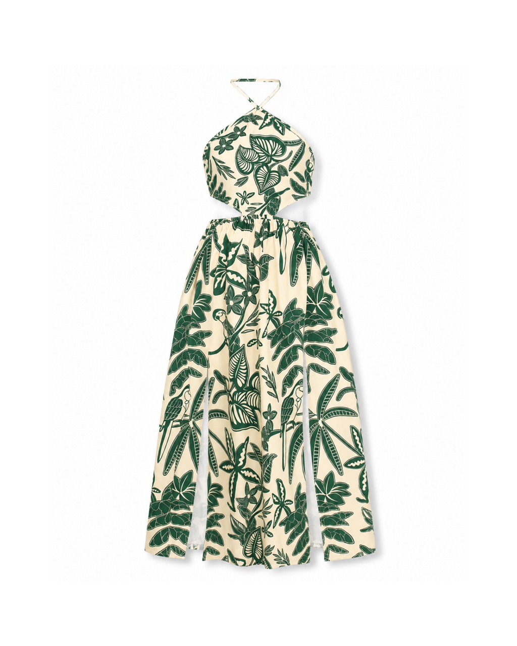 Tropical Print Halter Cutout Beach Maxi Dress