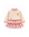 Heart-Detail Knitted Sweater & Tiered Skirt Girl's Set
