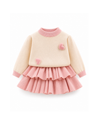 Heart-Detail Knitted Sweater & Tiered Skirt Girl's Set