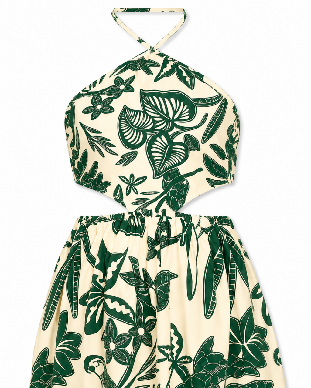 Tropical Print Halter Cutout Beach Maxi Dress