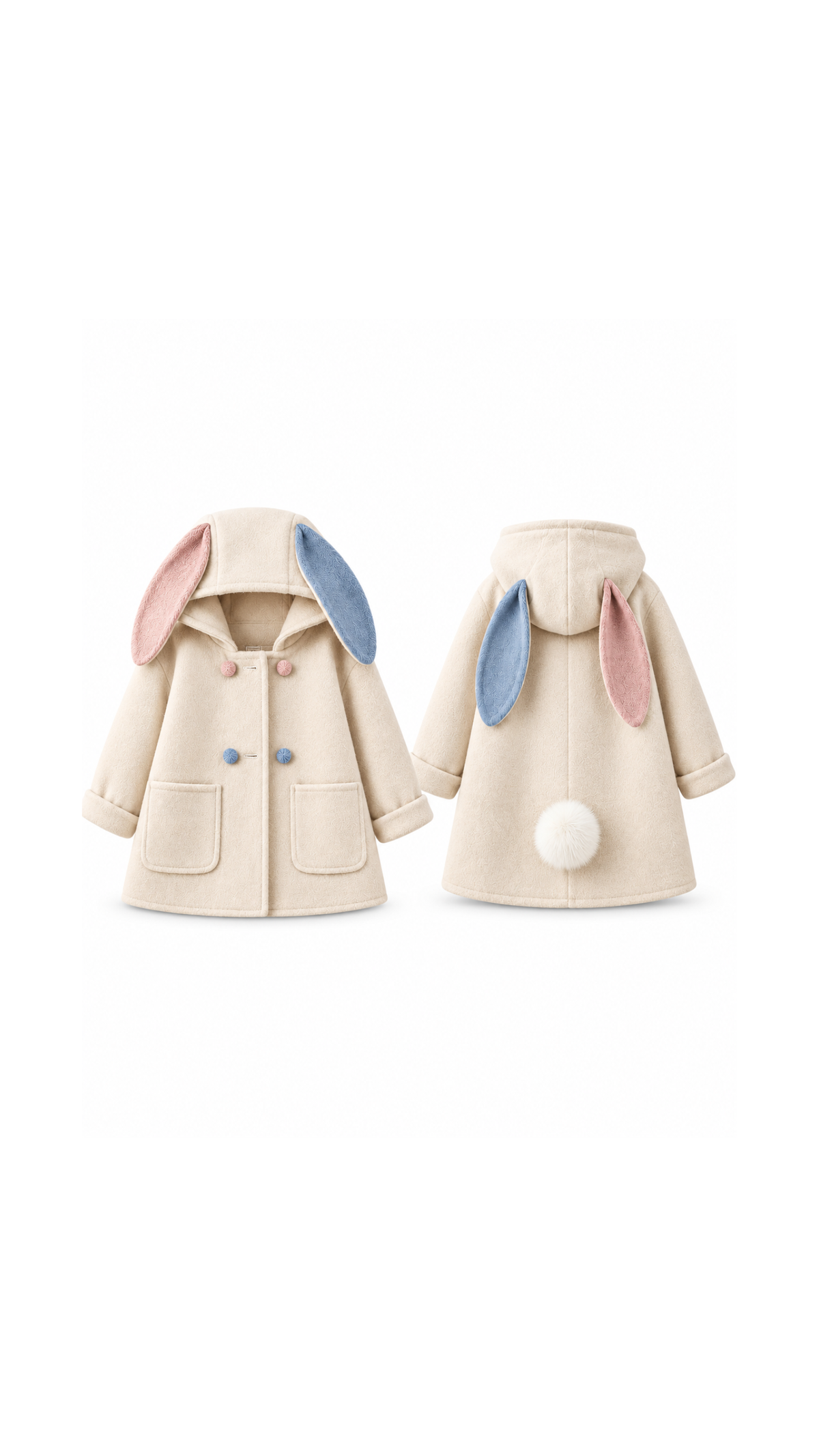 Plush Bunny-Ear Hooded Winter  Girl's Coat