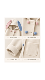 Plush Bunny-Ear Hooded Winter  Girl's Coat