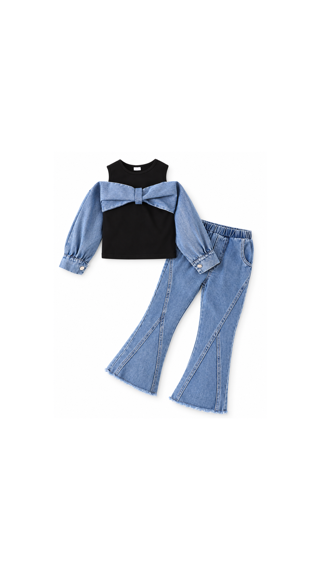 Bow Cold-Shoulder Top & Flared Denim Jeans  Girl's Set