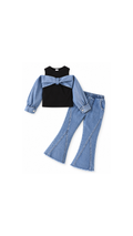 Bow Cold-Shoulder Top & Flared Denim Jeans  Girl's Set