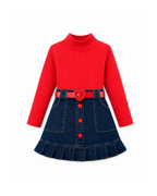 Ribbed Top & Pleated Denim Skirt Girl's Set