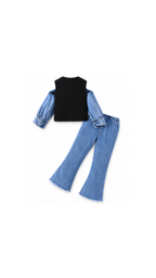 Bow Cold-Shoulder Top & Flared Denim Jeans  Girl's Set