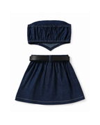 Strapless Dark Denim Top & Pleated Skirt Girl's Set