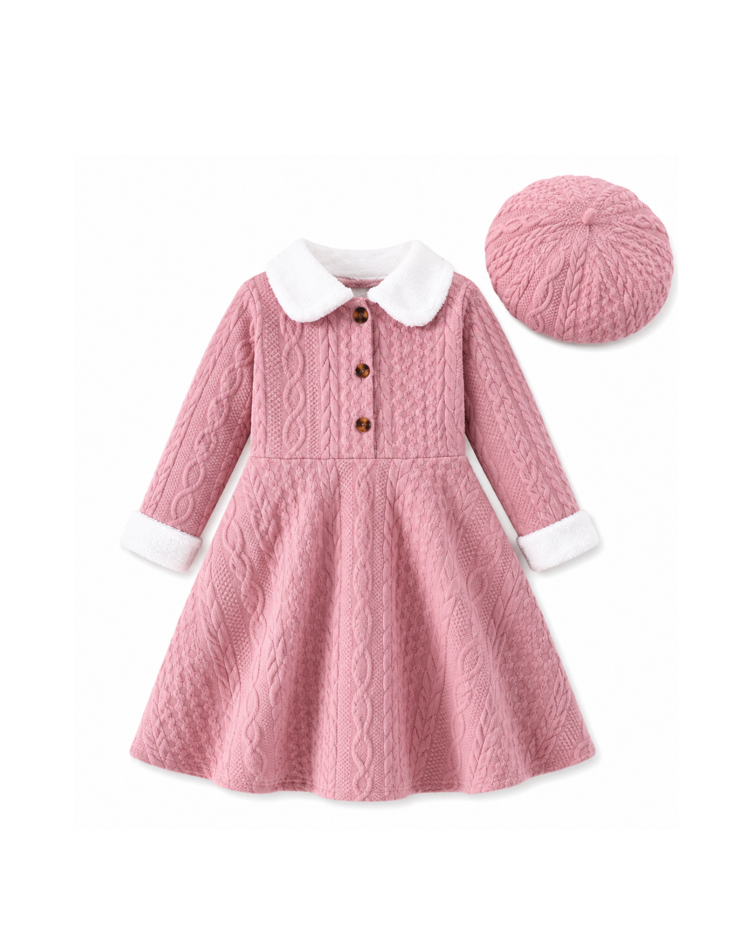 Girls’ Cable-Knit Dress & Beret