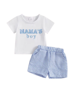 Letter Embroidery Tee & Gingham Shorts Boy's Set