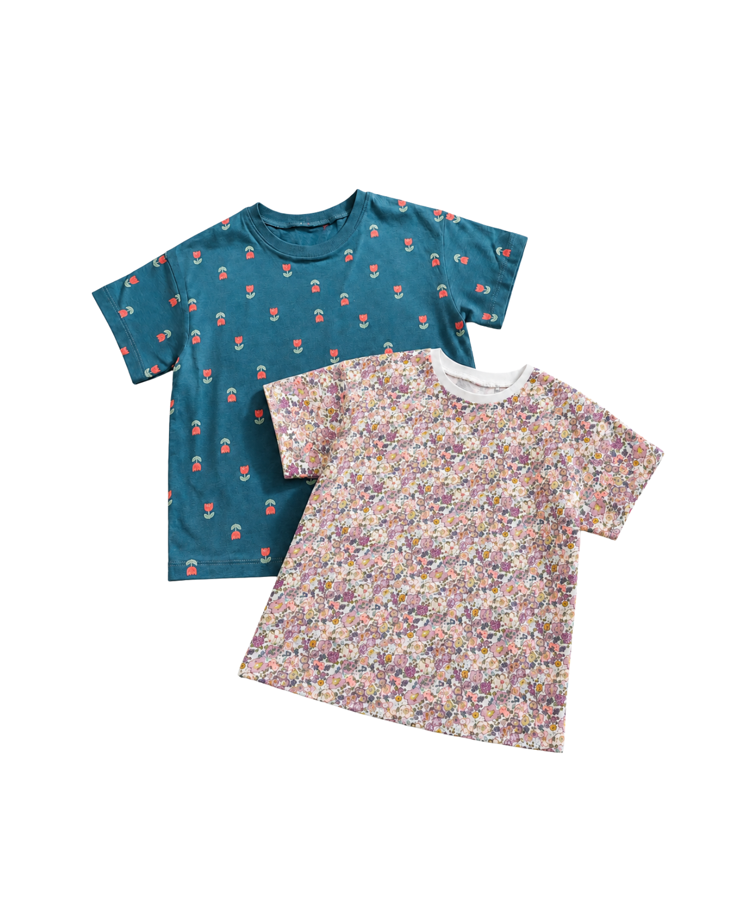 Two T-shirt Vintage Floral Oversized Girls T-Shirt