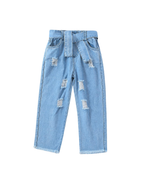 Off-Shoulder Denim Top & Distressed Wide-Leg Jeans  Girl's Set