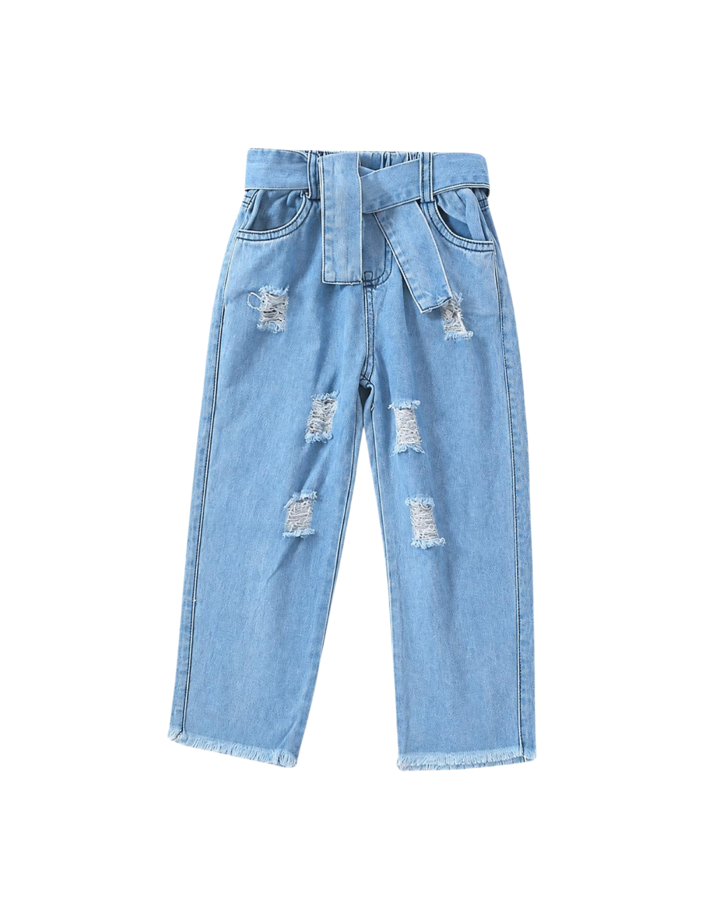 Off-Shoulder Denim Top & Distressed Wide-Leg Jeans  Girl's Set