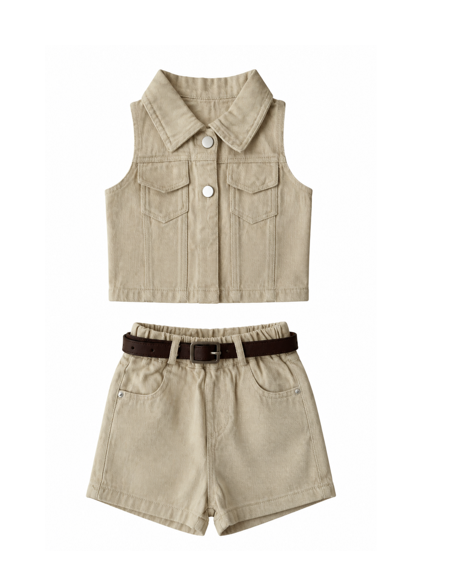 Denim Vest & Shorts Set with Belt Girl's Set